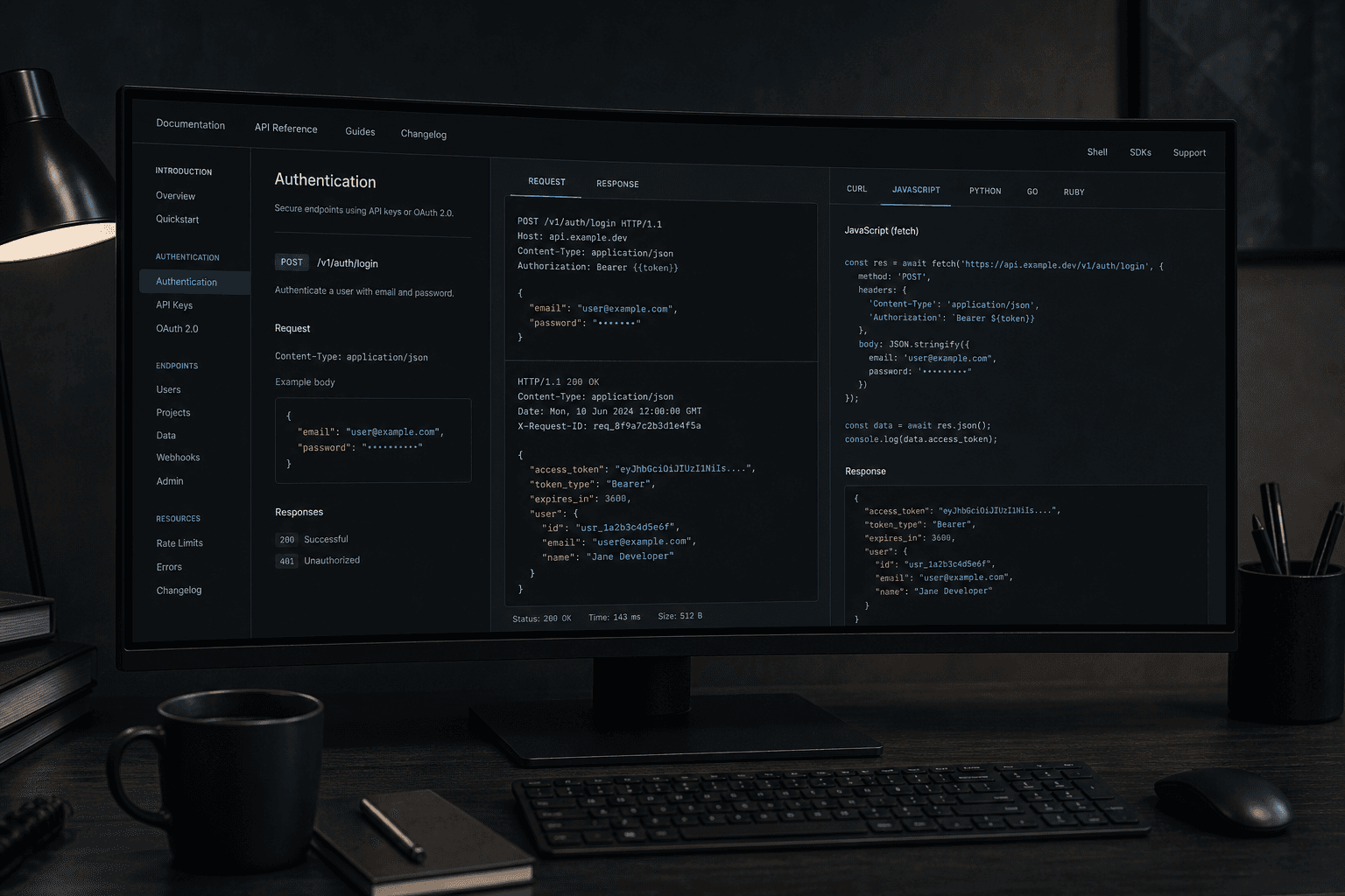 API documentation and terminal views