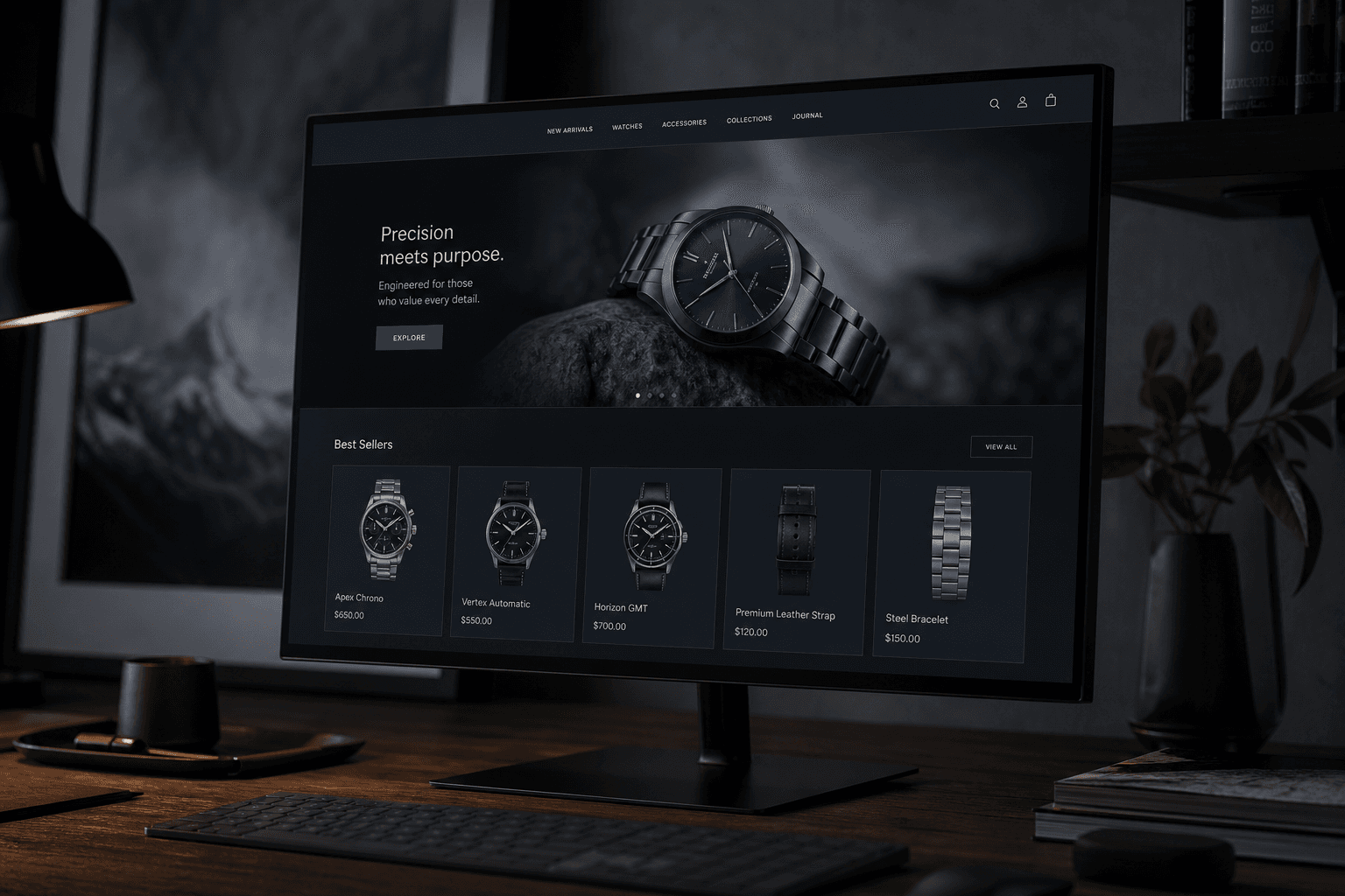 E-commerce storefront on a monitor