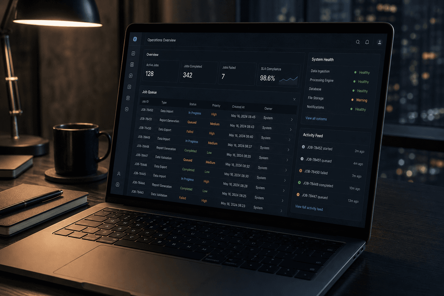 Operations console interface on a laptop